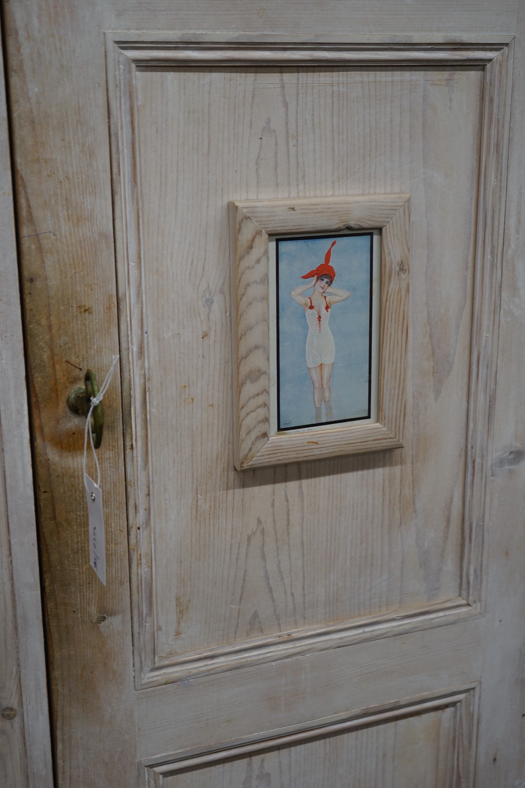A Victorian style painted pine hall cupboard, width 59cm, depth 37cm, height 183cm